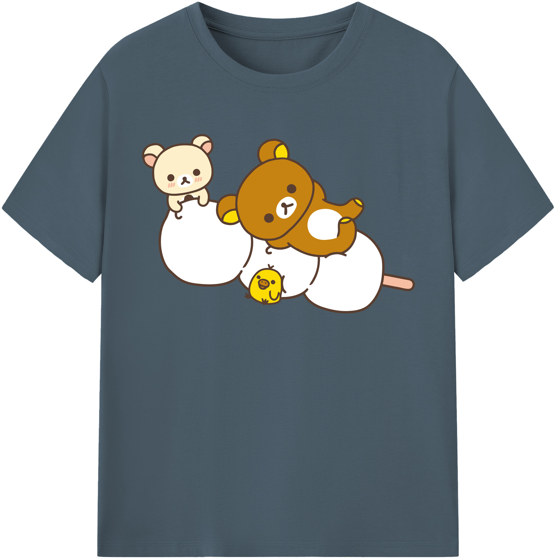 （画像用） リラックマ リラックマ キイロイトリ Rilakkuma Korilakkuma Kiiroitori 綿100％半袖Tシャツ（フロントプリント）